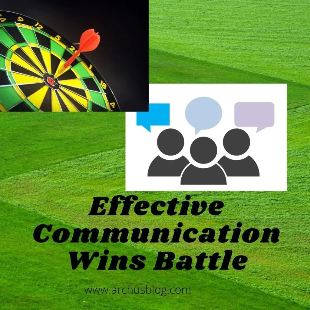 Alt= 3 persons image and emojis on head showing the communication. a pin board represents the winning battle.

